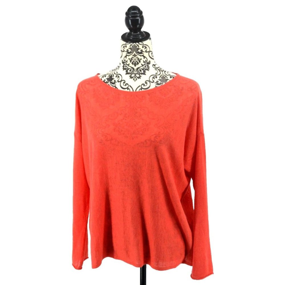 EILEEN FISHER Women's Long‎ Sleeve Bateau Neck Organic Linen Blend Top SIZE XS
